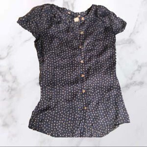 Blue Dalmatian Print Button Up Women's Blouse